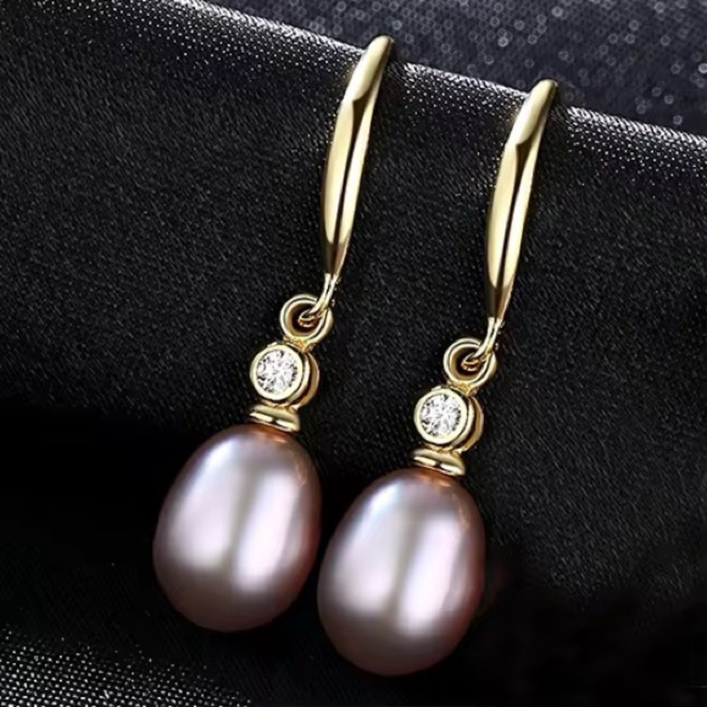 •Fashion Vintage 925 Sterling Silver Gold Plated Natural Pearl Hoop Earrings